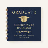 ブルーエレガント金ゴールド卒業パーティーゲストブック ノートブック (正面)