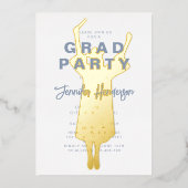 ブルーエレガント金ゴールド卒業パーティー 箔招待状 (正面)