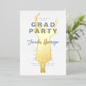 ブルーエレガント金ゴールド卒業パーティー 箔招待状 (立ち正面)