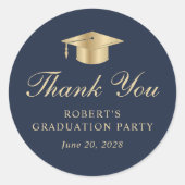 ブルーエレガント金ゴールド卒業 ラウンドシール (正面)