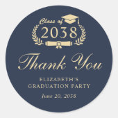 ブルーエレガント金ゴールド卒業 ラウンドシール (正面)