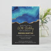 ブルーエレガント金ゴールド抽象芸術大理石デザイン 招待状 (スタンド正面)