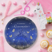 ブルーエレガント金ゴールド王室のグリッターガウンキンセアニラ ペーパープレート (パーティー)