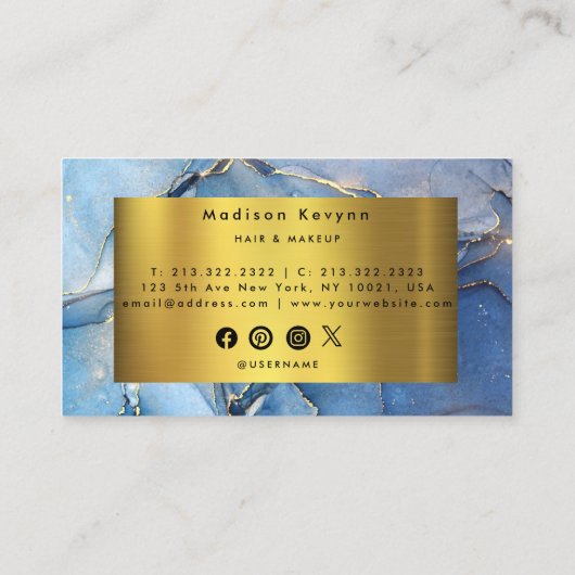 ブルーエレガント金ゴールド瑪瑙名刺 名刺 (裏面)