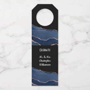 ブルーエレガント金ゴールド結婚式 ボトルネックタグ