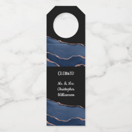 ブルーエレガント金ゴールド結婚式 ボトルネックタグ