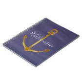 ブルーエレガント金ゴールド航海のいかりボートヨット ノートブック (左側)