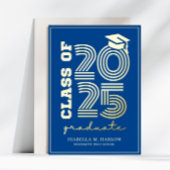 ブルーエレガント金ゴールド高校の卒業発表 箔招待状