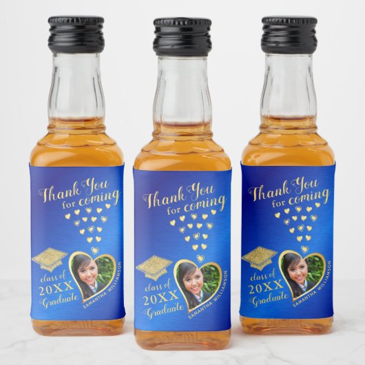 ブルーエレガント金ゴールド2025年卒業 リキュールボトルラベル (ボトル)