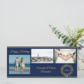 ブルーエレガント金ゴールド3フォトホリデーカード (スタンド正面)