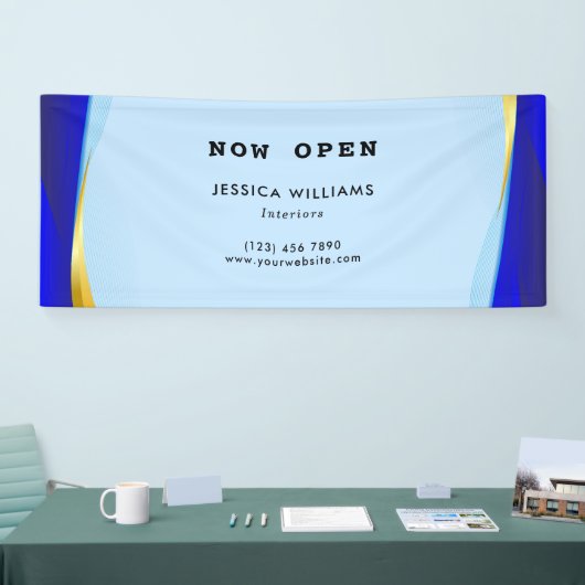 ブルーエレガント金ゴールド・ラグジュアリー・デザイナー・ロゴ・ビジネス 横断幕 (トレードショー)