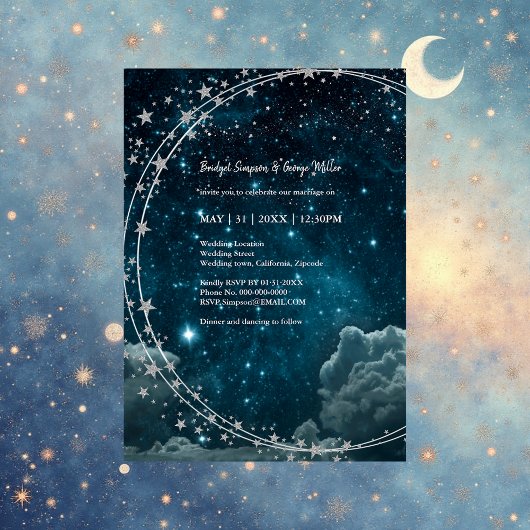 ブルーエレガント銀河系ス結婚カイズフラットカード