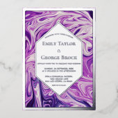 ブルーエレガント銀河系抽象芸術アー結婚トズシルバー 箔招待状 (正面)