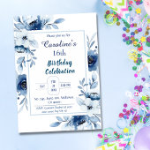 ブルーエレガント16th誕生日フローラシェード 招待状