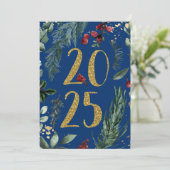 ブルーエレガント2025年素朴ニューイヤーホリデーカード シーズンカード (スタンド正面)