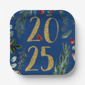 ブルーエレガント2025年素朴ニューイヤーホリデーカード ペーパープレート (正面)