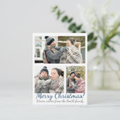 ブルーエレガント3写真書道ホリデークリスマス ポストカード (スタンド正面)