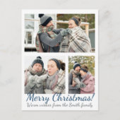ブルーエレガント3写真書道ホリデークリスマス ポストカード (正面)