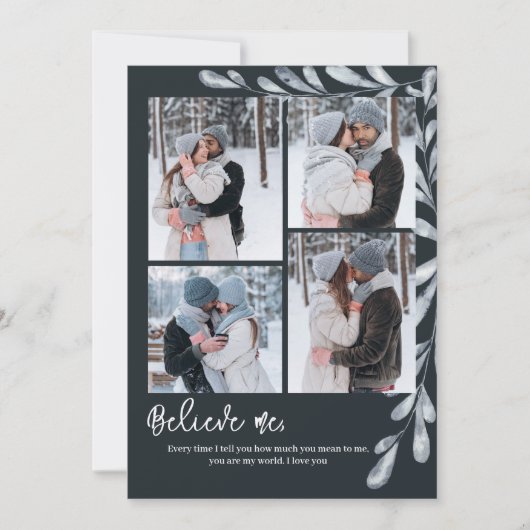 ブルーエレガント4フォトコラージホリデーカード シーズンカード (正面)