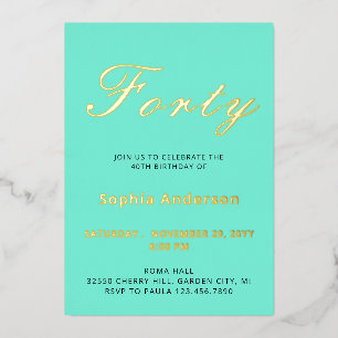 ブルーエレガント40thバースデーフォイル招待状 箔招待状