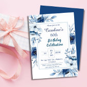 ブルーエレガント60th誕生日フローラシェード 招待状