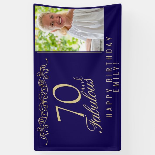 ブルーエレガント70と素晴らしい誕生日写真 横断幕 (縦)