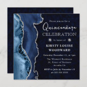 ブルーエレガント&シルバーグリッターアゲートキンセアニェラ 招待状 (正面/裏面)