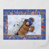 ブルーエレガント&シルバーフォトパーソナライズされたクリスマス 箔シーズンカード (正面)