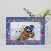 ブルーエレガント&シルバーフォトパーソナライズされたクリスマス 箔シーズンカード (立ち正面)