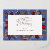 ブルーエレガント&シルバーフォトパーソナライズされたクリスマス 箔シーズンカード (裏面)