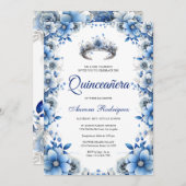 ブルーエレガント&シルバーフローラティアラキンセアニラ 招待状 (正面/裏面)