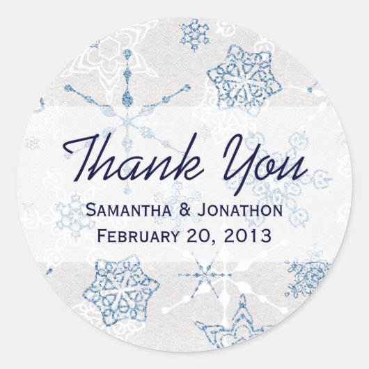ブルーエレガント&シルバーホリデースノーフレークサンキュー ラウンドシール (正面)