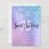 ブルーエレガント&パープルグリッタードリップsweet sixteen 招待状 (正面)