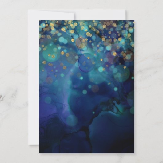 ブルーエレガント&パープルフローラ孔雀誕生日 招待状 (裏面)