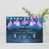 ブルーエレガント&パープルマーメイドボードブル誕生日 招待状 (スタンド正面)