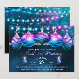 ブルーエレガント&パープルマーメイドボードブル誕生日 招待状