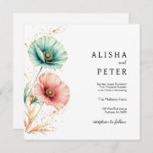 ブルーエレガント&ピンクウォーターカラー結婚式招待状 招待状 (正面/裏面)