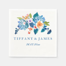 ブルーエレガント&ピーチフローラズ結婚ナプキン スタンダードカクテルナプキン