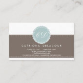 ブルーエレガント&ブラウングリーンモノグラムの名刺 名刺 (裏面)