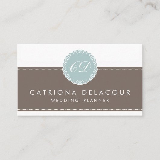 ブルーエレガント&ブラウングリーンモノグラムの名刺 名刺 (正面)