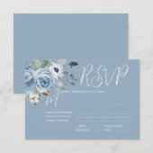 ブルーエレガント&ホワイトフローラウェディングRSVPカード 出欠カード (正面/裏面)
