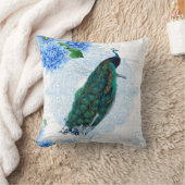 ブルーエレガント&ホワイトフローラ孔雀 クッション (ブランケット)