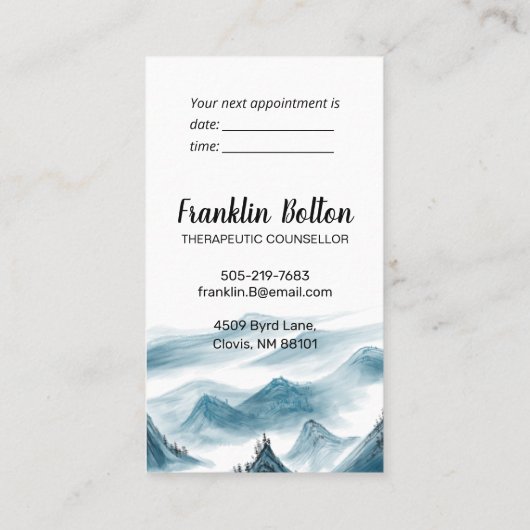 ブルーエレガント&ホワイトマウンテンズビューアポイントメント 名刺 (裏面)