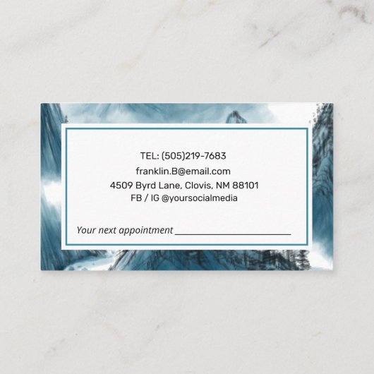 ブルーエレガント&ホワイトマウンテンズビュー 名刺 (裏面)