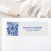 ブルーエレガント&ホワイトヴィンテージフローラレース ラベル (インサイチュ)