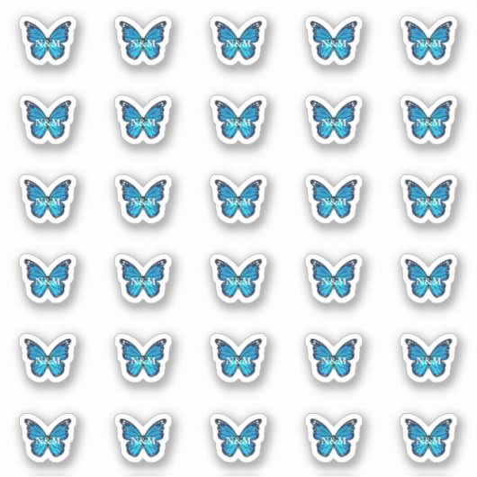 ブルーエレガント(昆虫)オオカバマダラ、モナークバタフライモノグラムイニシャル シール (正面)