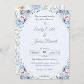 ブルーエレガント&赤面フローラ結婚式招待状 招待状 (正面/裏面)