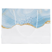 ブルーエレガント&金ゴールドアガテデザイン誕生日 ラージペーパーバッグ (裏面)