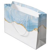 ブルーエレガント&金ゴールドアガテデザイン誕生日 ラージペーパーバッグ (裏面アングル)