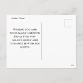 ブルーエレガント&金ゴールドイードアルフィトル三日月ポスト シーズンポストカード (裏面)